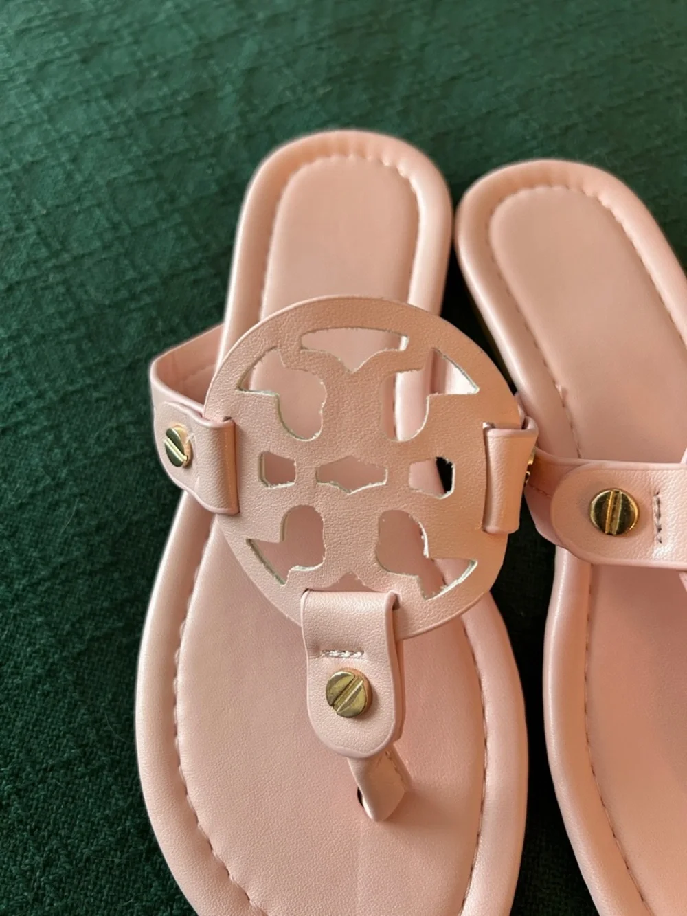 Women's Pink Leather Thong Sandals with Decorative Medallion - Picture 3 of 4